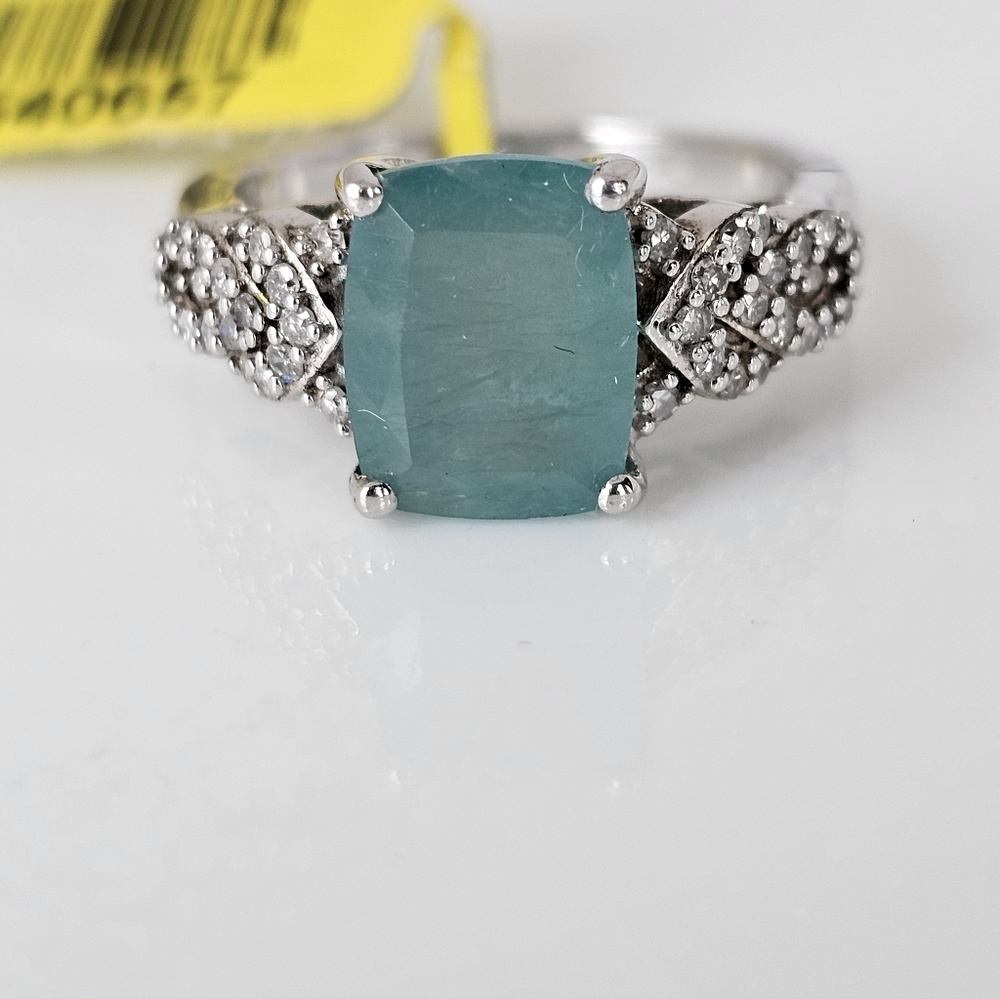 RARE Natural Grandidierite & Diamond 💍 Platinum over Sterling Silver Sz 7! New